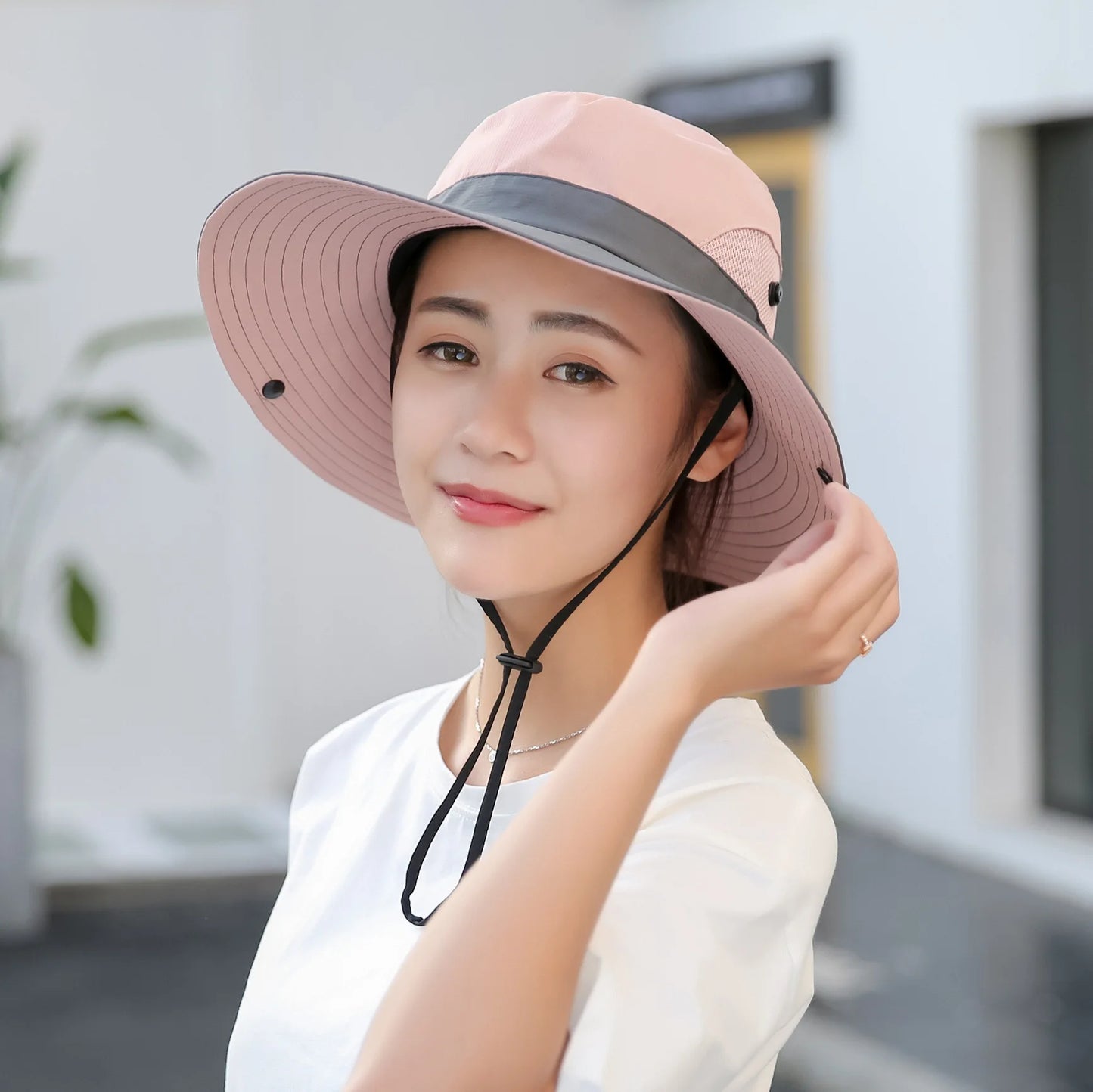 Women Summer Adjustable Bucket Hat with a Ponytail Hole Girls Sun Protection Hiking Cap Parent-child Outdoor Wide Brim Headgear