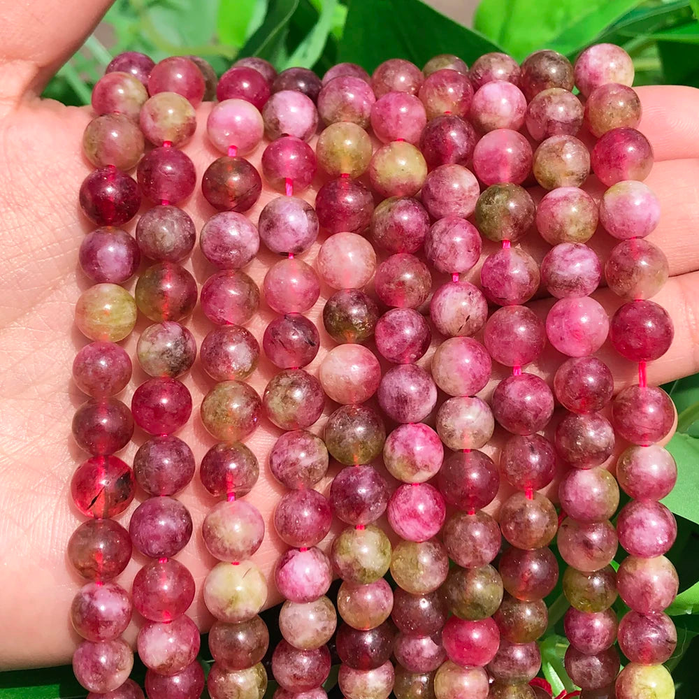 Natural Pink Tourmaline Jades Stone Round Loose Spacer Beads For Jewelry Making Diy Earring Bracelet Accessories 6/8/10mm