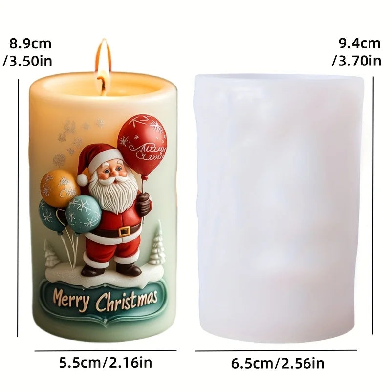 Santa Claus Take Balloon Cylindrical Scented Candle Silicone Mold Santa Claus Pull Balloon Resin Plaster Molds Christmas Gift