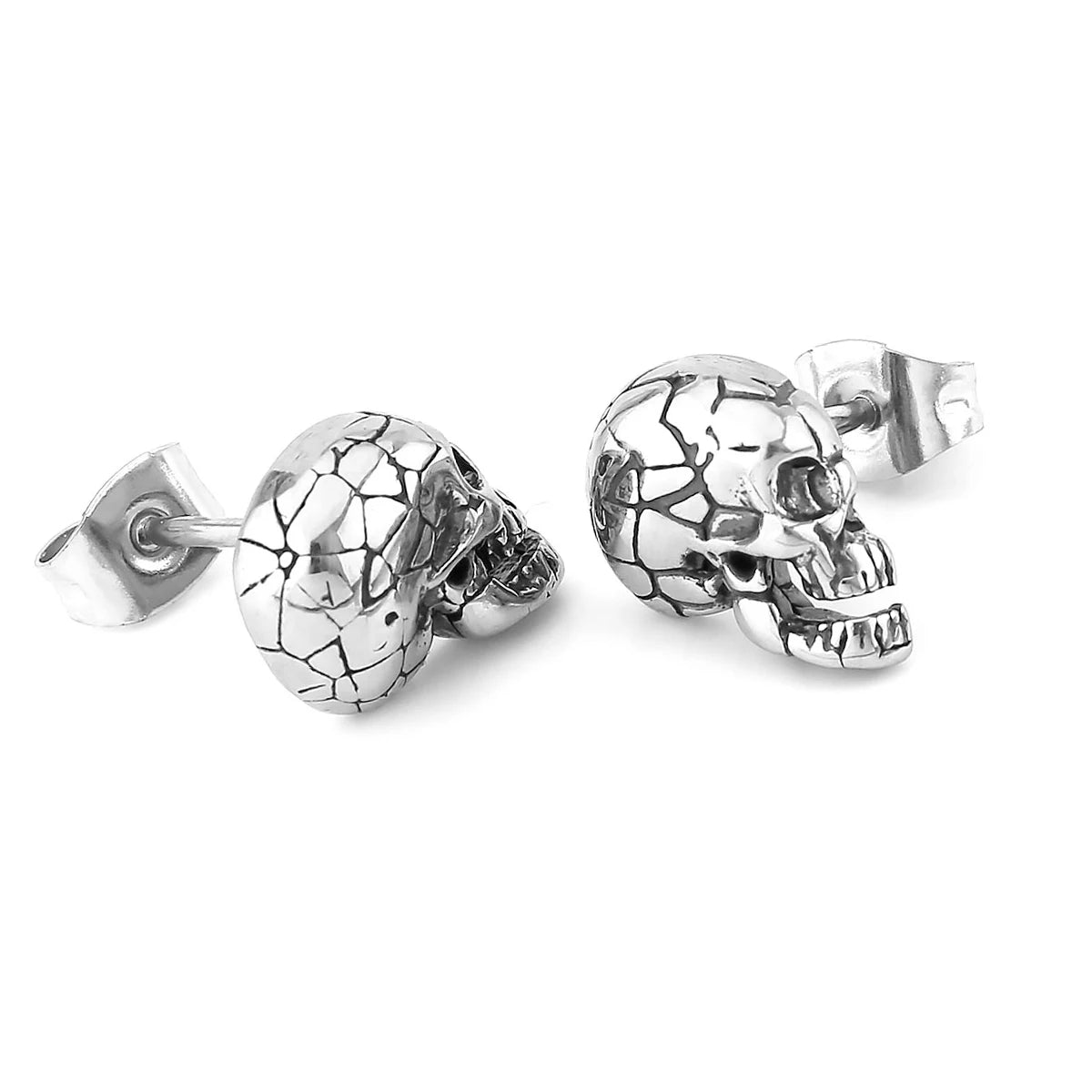 Punk Crack Skull Stud Earrings For Men Gothic Ghost Hip Hop Biker Stainless Steel Earrings Fashion Street Style Skeleton Jewelry