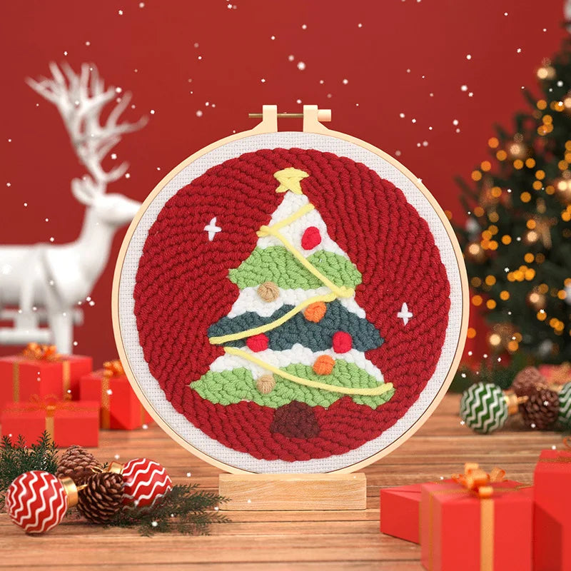 GATYZTORY DIY Punch Needle Embroidery Kit Santa Claus Snowman Frame Punch Set for Beginners Easy Handicraft DIY Christmas Gift