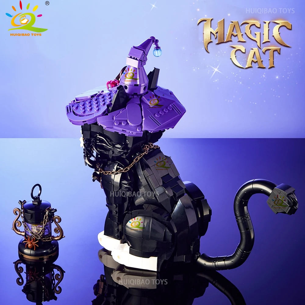 HUIQIBAO Halloween Wizard Cat Dog Ghosts Pumpkin Houses Model Building Block DIY Haunted House Bat Bricks Toys for Adult Gift