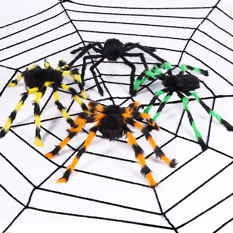 Giant Spider Huge Spider Web Halloween Decoration Props Haunted Indoor Outdoor Spooky Plush Large Araneid Prank Trick Supplies