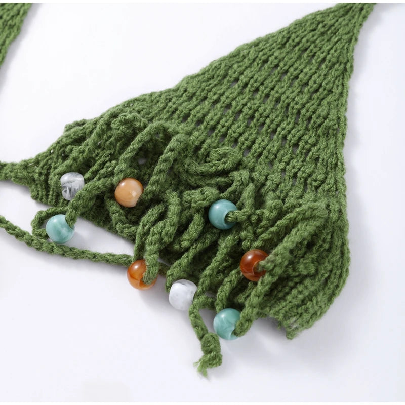 Sexy Beach Knit Women's Sets Crochet Flower Bikini Mini Skirt Female Suits 2025 Summer Halter Sleeveless Backless Top Skirts Set