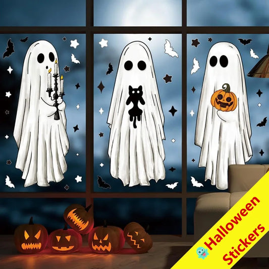 Halloween Window Decoration Stickers Ghost Scene PVC Self-Adhesive Glass Clings Holiday Atmosphere Decor Clearance Sale Set