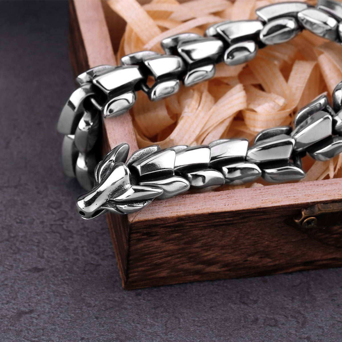 Nordic Viking Ouroboros Vintage Punk Dragon Bracelet Men's Charm Stainless Steel Fashion Animal Jewelry Hip Hop Street Culture