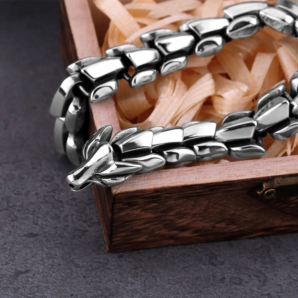 Nordic Viking Ouroboros Vintage Punk Dragon Bracelet Men's Charm Stainless Steel Fashion Animal Jewelry Hip Hop Street Culture