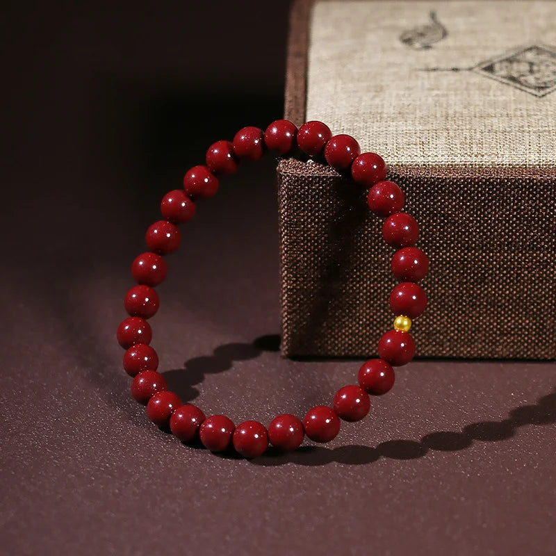 Lucky Imitation of Hotan Jade Cinnabar Red Gold Color Bead Natural Stone Beaded Bracelet for Women Bracelet Party Good Luck Gift