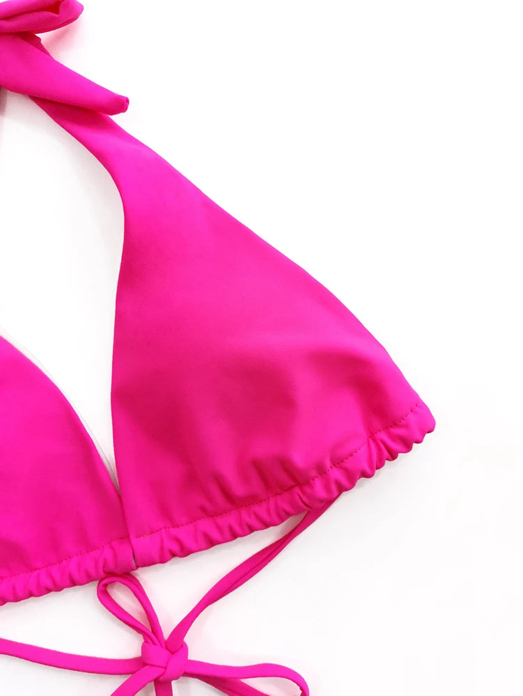 Sexy Halter Bikini Swimsuit Women Low Waisted 2025 New Black/Red/Rose Beach Bathing Suit Bandage Brazilian Swimwear Two Pieces