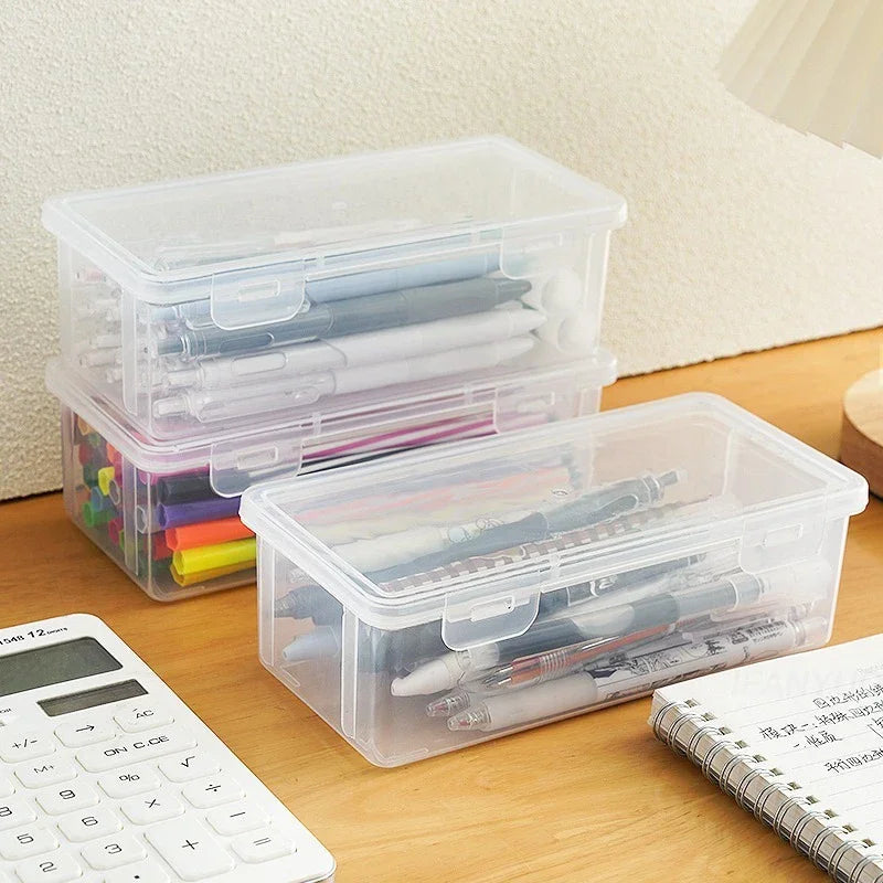 1/3Pc Clear Pencil Box Large Capacity Plastic Organizer Storage Boxes Bulk Stackable Design Portable Office Supplies For School