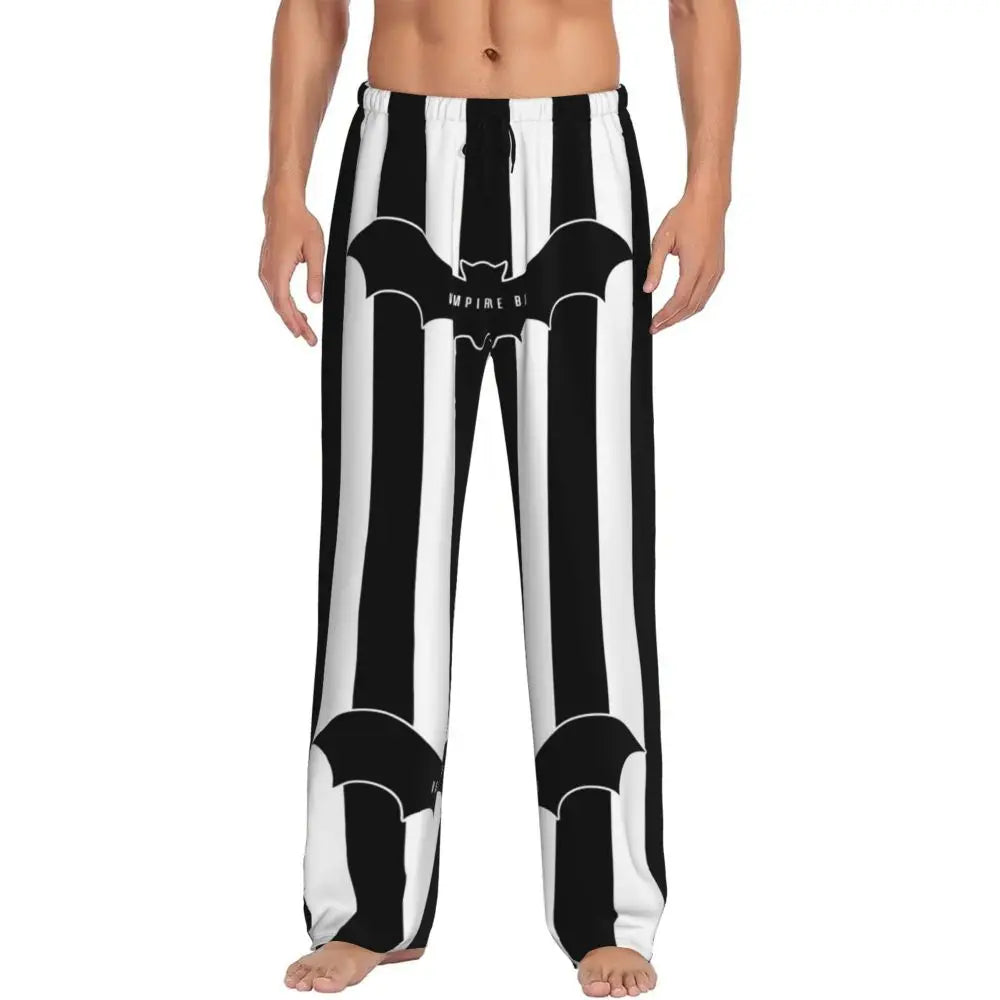 Custom Cute Spooky Halloween Bats Black And Purple Pajama Pants for Men Lounge Sleep Drawstring Sleepwear Bottoms with Pockets