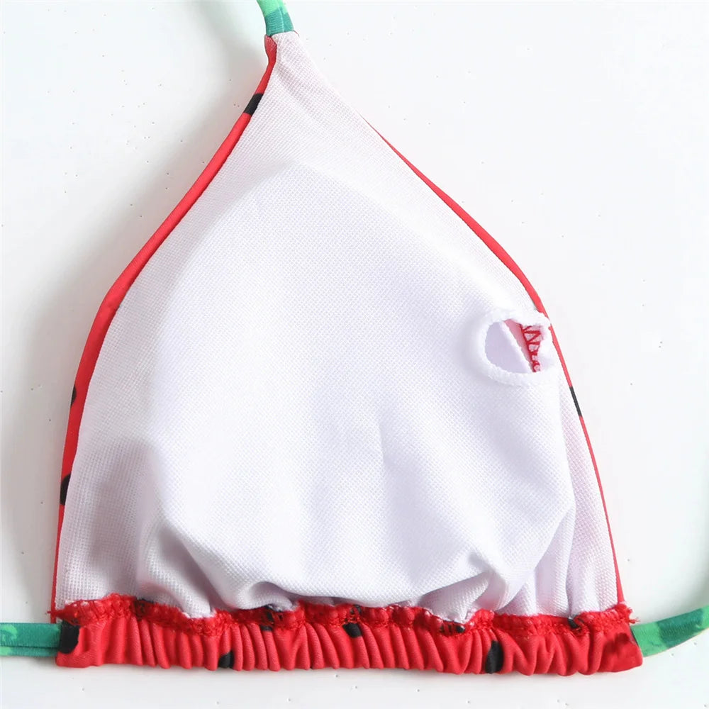 Watermelon Print Swimwear String Halter Triangle Thong Micro Bikini 2025 Sexy Swimsuit Women Brazilian Bikinis Sets Beach Wear