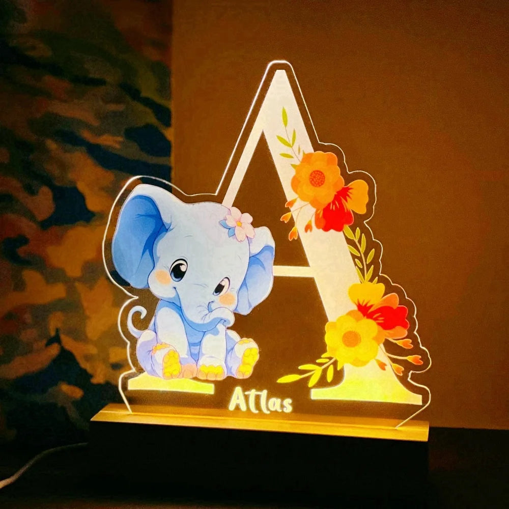 Personalized Kids Animal Lamp Custom Name Night Light Children Baby Bedroom Decoration Nursery Neonate Birthday Christmas Gift