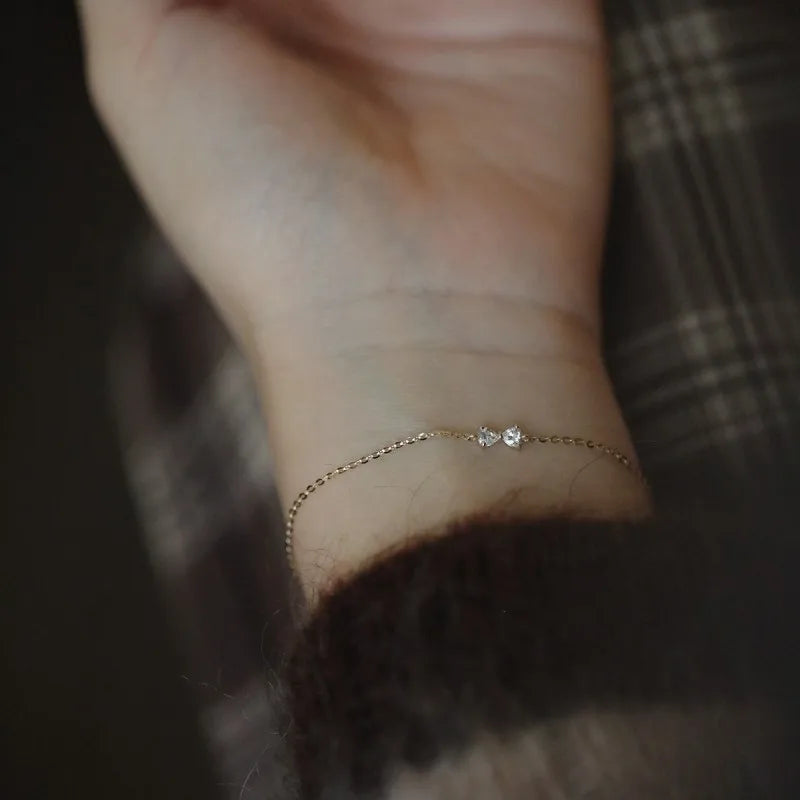 925 Sterling Silver Plated 14k Gold Shiny Zircon Bow Bracelet for Women Korean Temperament Exquisite Wrist Jewelry Gift