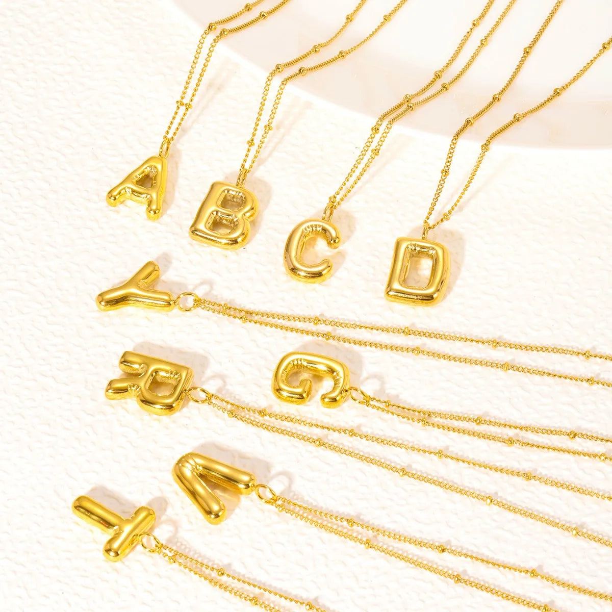 CARLIDANA Chunky 18k Gold Plated Bubble Letter Pendant Necklace Large Hollow PVD Gold Plated Initial Letter Necklace for Women