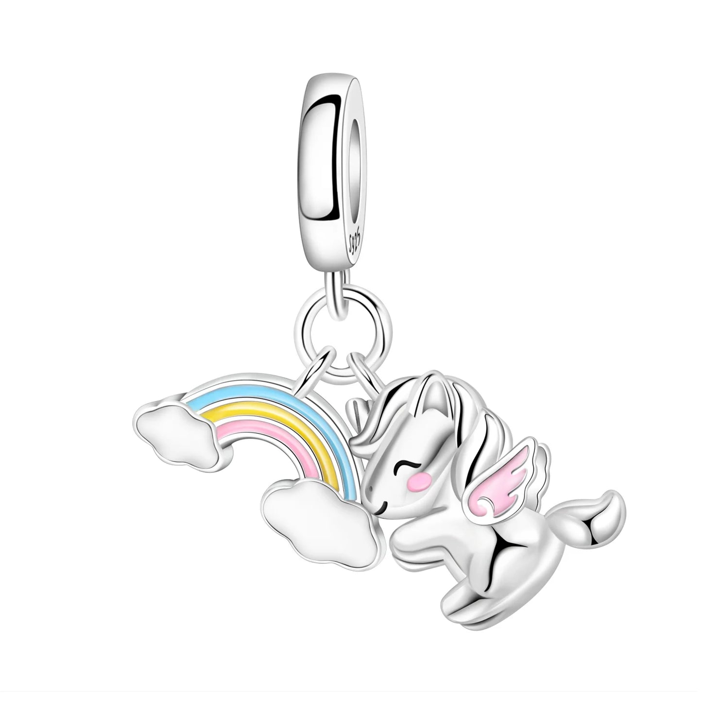 New 925 Sterling Silver Embracing the Rainbow Unicorn Pendants Bracelet Charms Fit Jewelry Party Beads DIY Fine Gifts Accessory