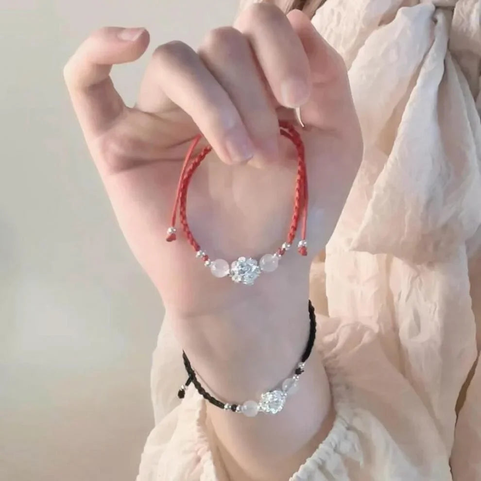 Vintage Handmade Chinese Style Braid Bracelet For Women Girls Fashion Lotus Flower Beaded Bracelet Jewelry Adjustable Gifts