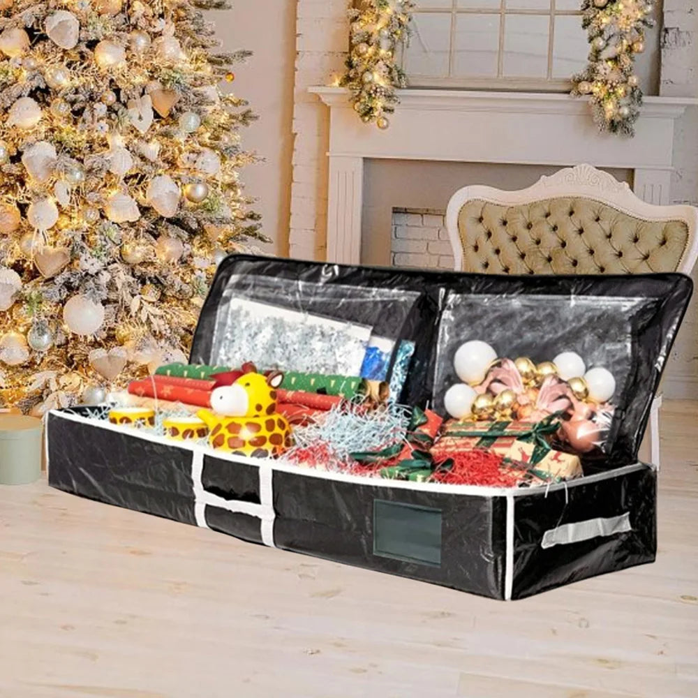 Christmas Gift Wrap Storage Bag Wrapping Paper ContainersUnderbed Storage Organizer with Reinforced Handles Christmas Decoration