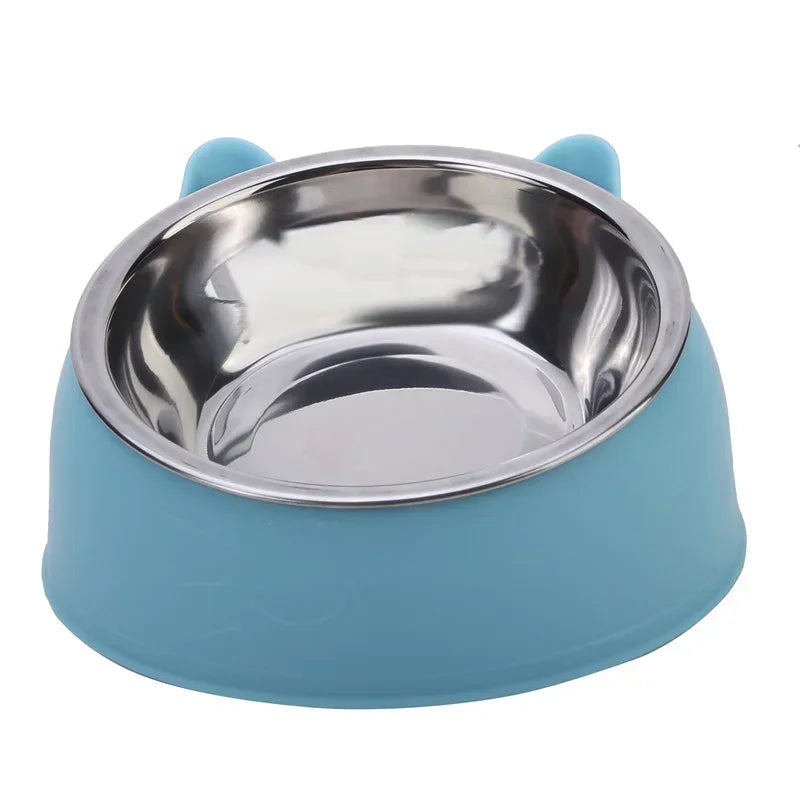 Stainless Steel Tilted Cat Food Bowl Cat Ears Design Slanted Mouth Feeder Pet Food Water Supplies Feeders Dog Bowl Cat Supplies