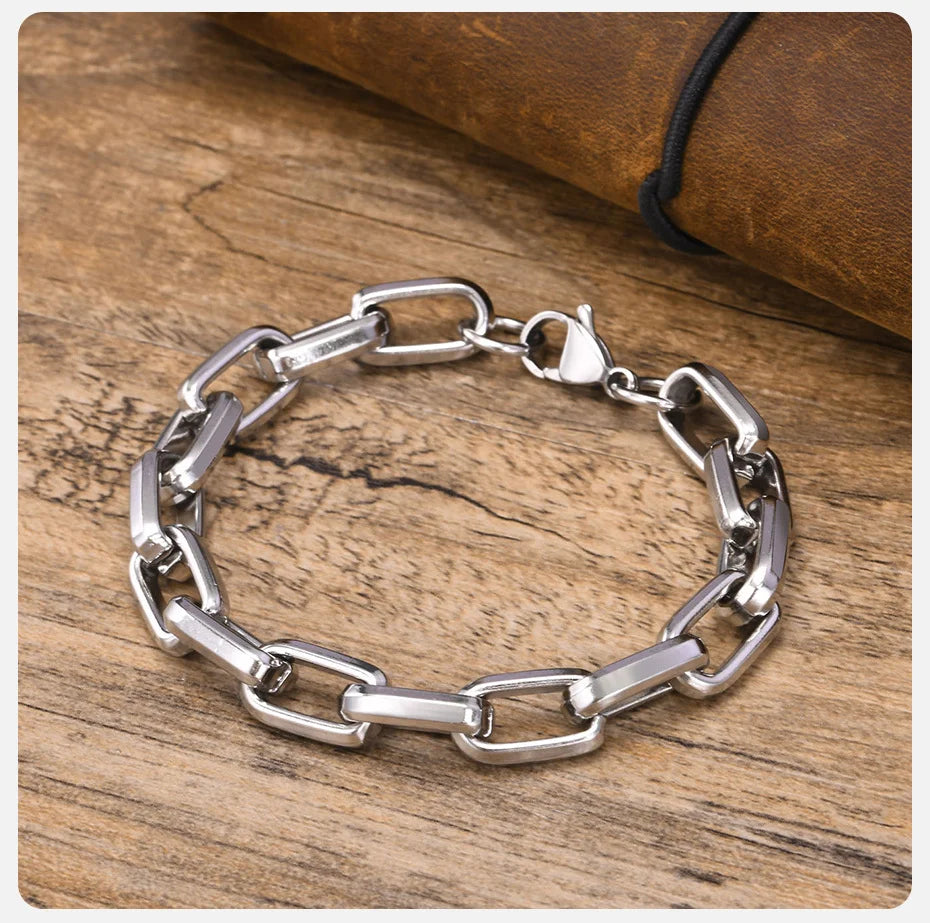 Vnox 9.2MM Rectangle Chain Stainless Steel Bracelets for Men Dad Papa BFF Valentine's Father's Day Birthday Gifts Jewelry