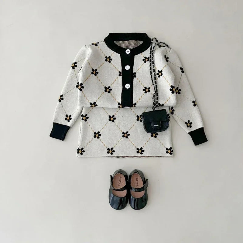2024 Girls Sweater Set Little Girl Fashion Toddler Korean Style Top+Skirt Two-piece Sets Kids Party Cute Cotton Autumn Clothing