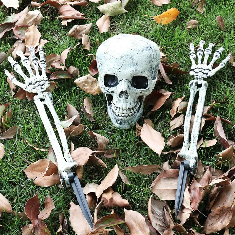 Realistic Skeleton Stakes Halloween Realistic Skull Skeleton Head Human Hand Arms for Halloween Party Home Garden Lawn Decor