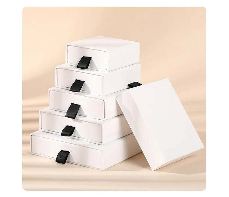 10 Bulk Luxury Hard Rigid Cardboard Sliding Jewellery Gift Box Beige Paper Drawer Jewelry Ring Stud Earring Packaging Boxes Case