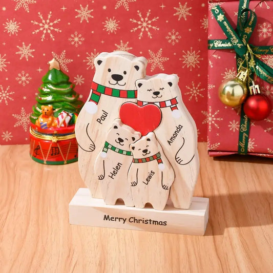 Wooden Bear Family Puzzle with Base Bear Family Decor Mom Gift, Weeding Anniversary Gift for Mom Dad, Christmas Gift for Parents