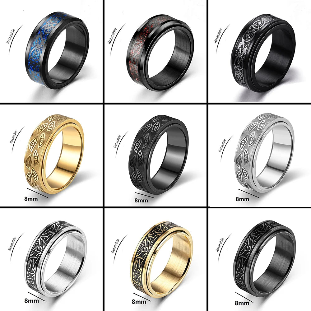 Viking Dragon Stainless Steel Anti Stress Rings Men Fidget Spinner Free Shipping Anti Anxiety Relaxing Rotating Ring Anillo