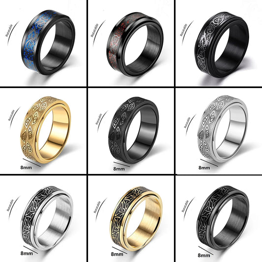 Viking Dragon Stainless Steel Anti Stress Rings Men Fidget Spinner Free Shipping Anti Anxiety Relaxing Rotating Ring Anillo