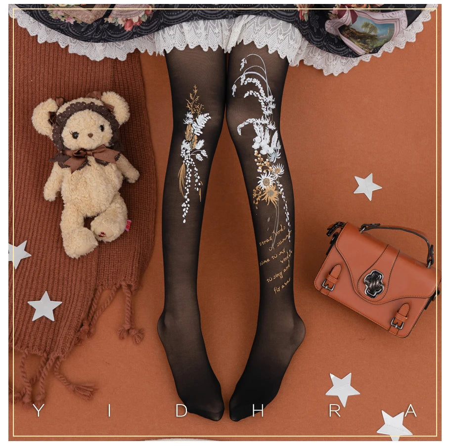 Lolita Classic Print Spring and Summer Lace Stockings Black White Mesh Tights Women Pantyhose Sexy Cosplay Leggings For Girls