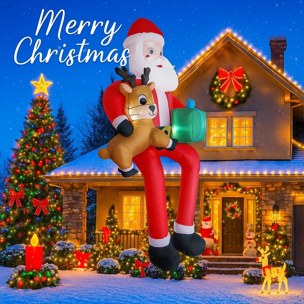 9.5FT Inflatable Model Christmas Santa Claus Decoration Reindeer Ornament Christmas Gift LED Home Gifts Supplies Xmas Yard Decor