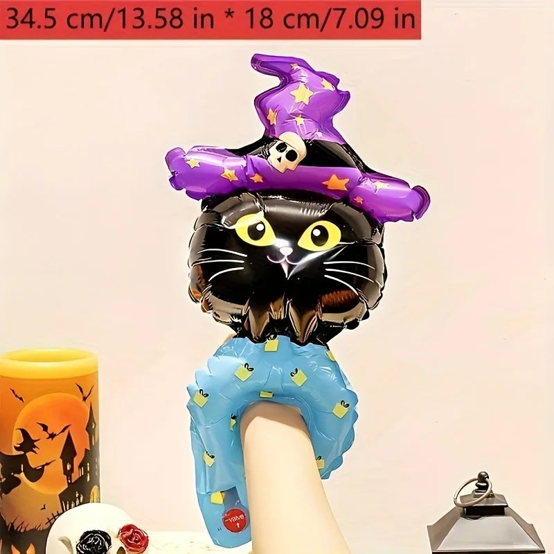 10/30/50pcs Halloween Balloon wrist strap Foil Balloons Stick Aluminum Film Inflatable Balloon Skeleton Pumpkin Hair Hoop Party