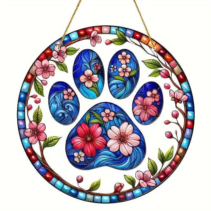 Flower Suncatcher, Stained Window Hanging, Acrylic Sign, Winter Decor, Round Sign, Wreath Sign, Wreath Center, Christmas Gift