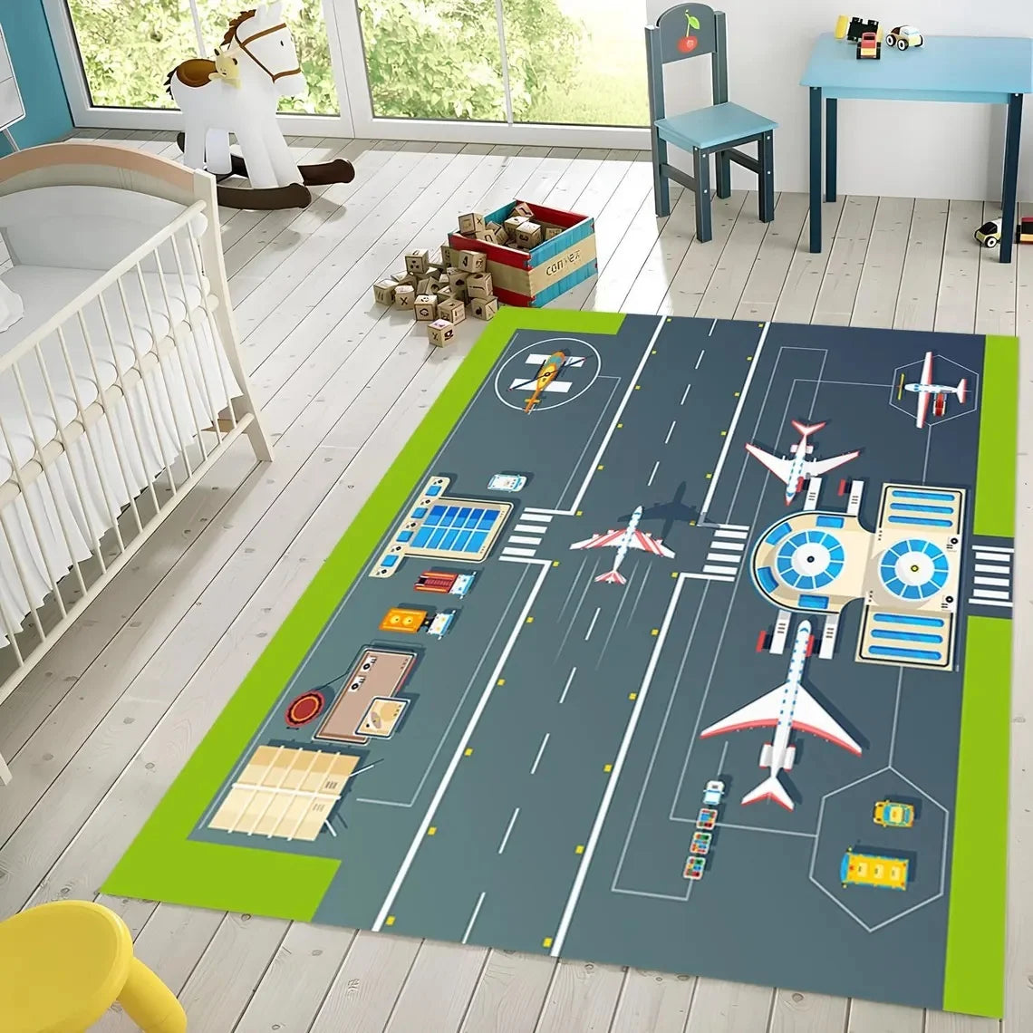 Airport Overlooking Map Theme Carpet for Living Room Decor Kid's Play Mat Sofa Rug Bedroom Bedside Rug Man's Cave Christmas Gift