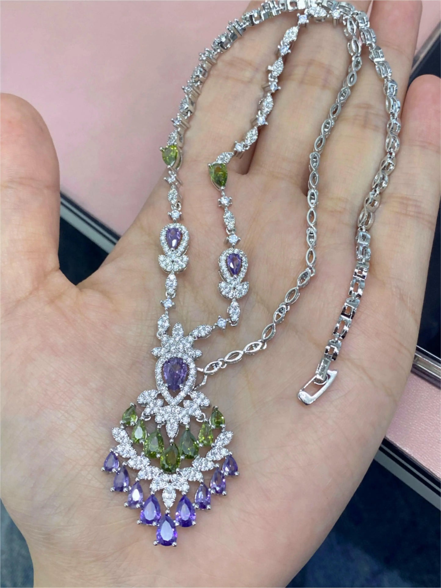 2024 Elegant Wedding Jewelry Set for Women Dubai UAE Bridal 4-piece Jewelry CZ Zircon Tassel Necklace Earrings Set