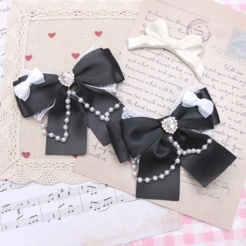 1 Pair Jirai Kei Bow Hair Accessories Women's Hairclips Sweet Y2K Lolita Bow Chic Chains Decor Women's Barrettes Hair Pin