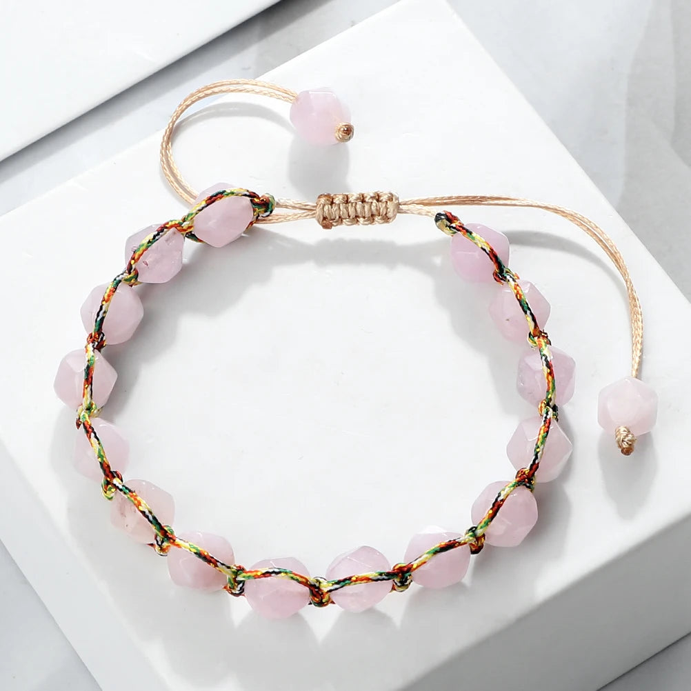 Women Healing Energy Bracelet 8mm Natural Gemstone Beads Irregular Shaped Cut Surface Beads Bracelet Charm Couples Jewelry Gifts
