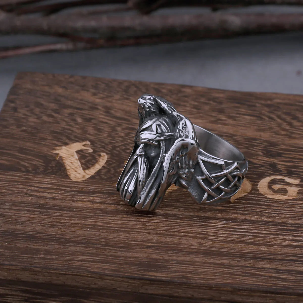 Nordic Viking Retro Odin Huginn and Munin Stainless Steel Ring Men's Fashion Creative Temperament Hip-hop Jewelry Wholesale