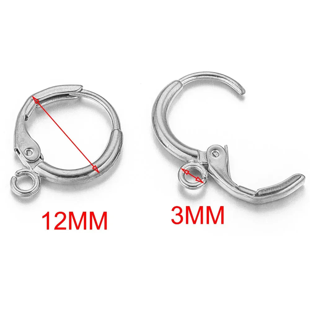 10pcs Stainless Steel Round Earrings Hooks Clasps Earring Post Components Parts Ear Ring for Making Supplies Women DIY Findings