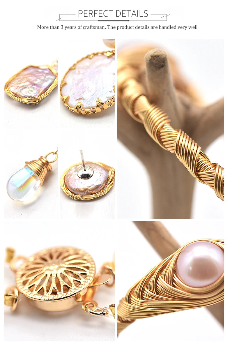 Natural Baroque Pearl Pendant Tourmaline Necklace Earring Ring Elegant Women'S Sets 18K Gold Plated Jewelry For Women Gifts