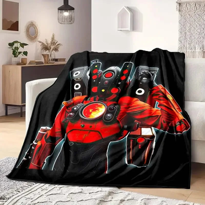 Skibidi Toilet Funny Flannel Blanket Flannel Warm Blanket Adults 3D Printed Coverlet Man Cave Sofa Camping Decor Christmas Gift