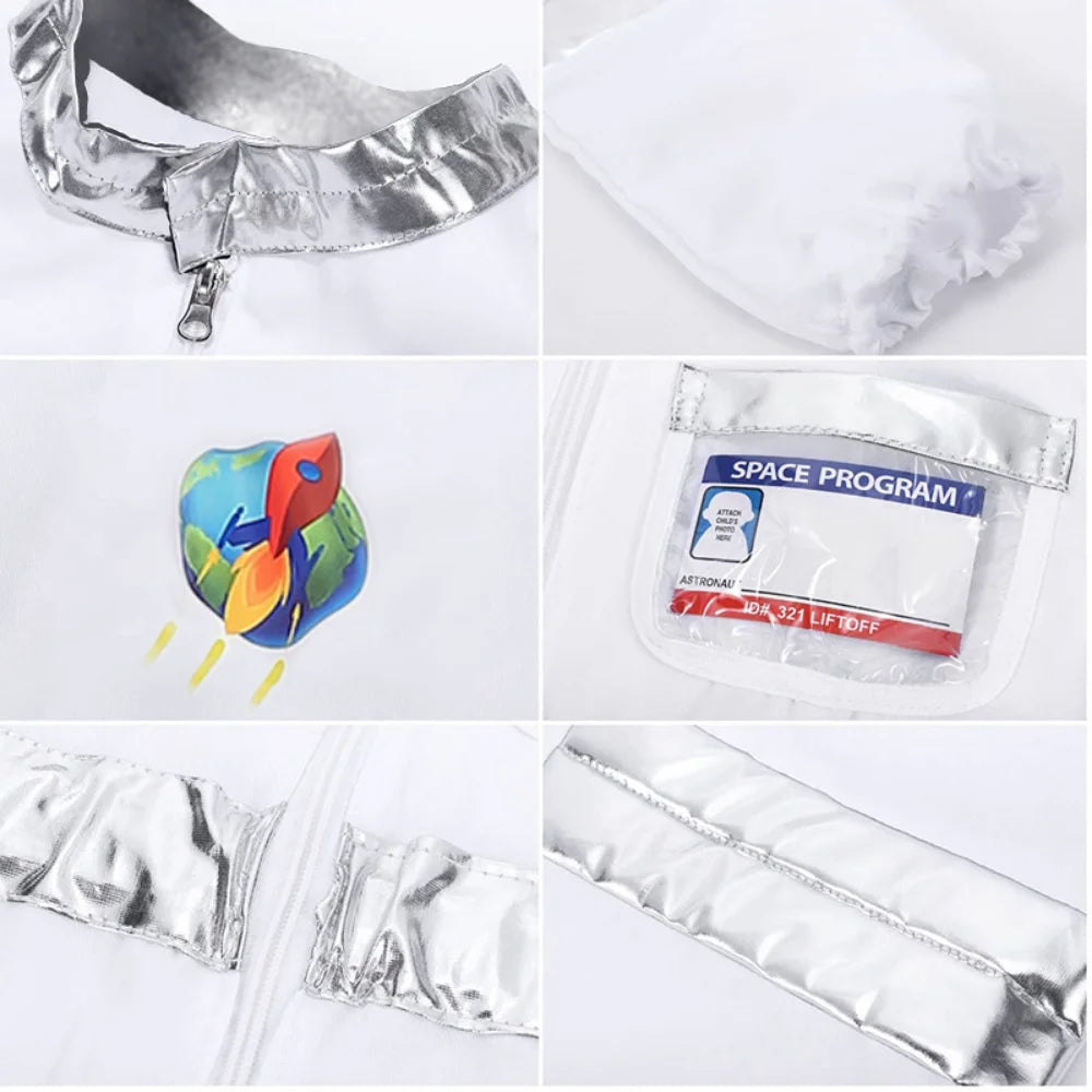 Children's Space Suit Cosplay Costume Astronaut Gloves Spaceman Kids Jumpsuit Holiday Halloween Party Gift Space Clothes