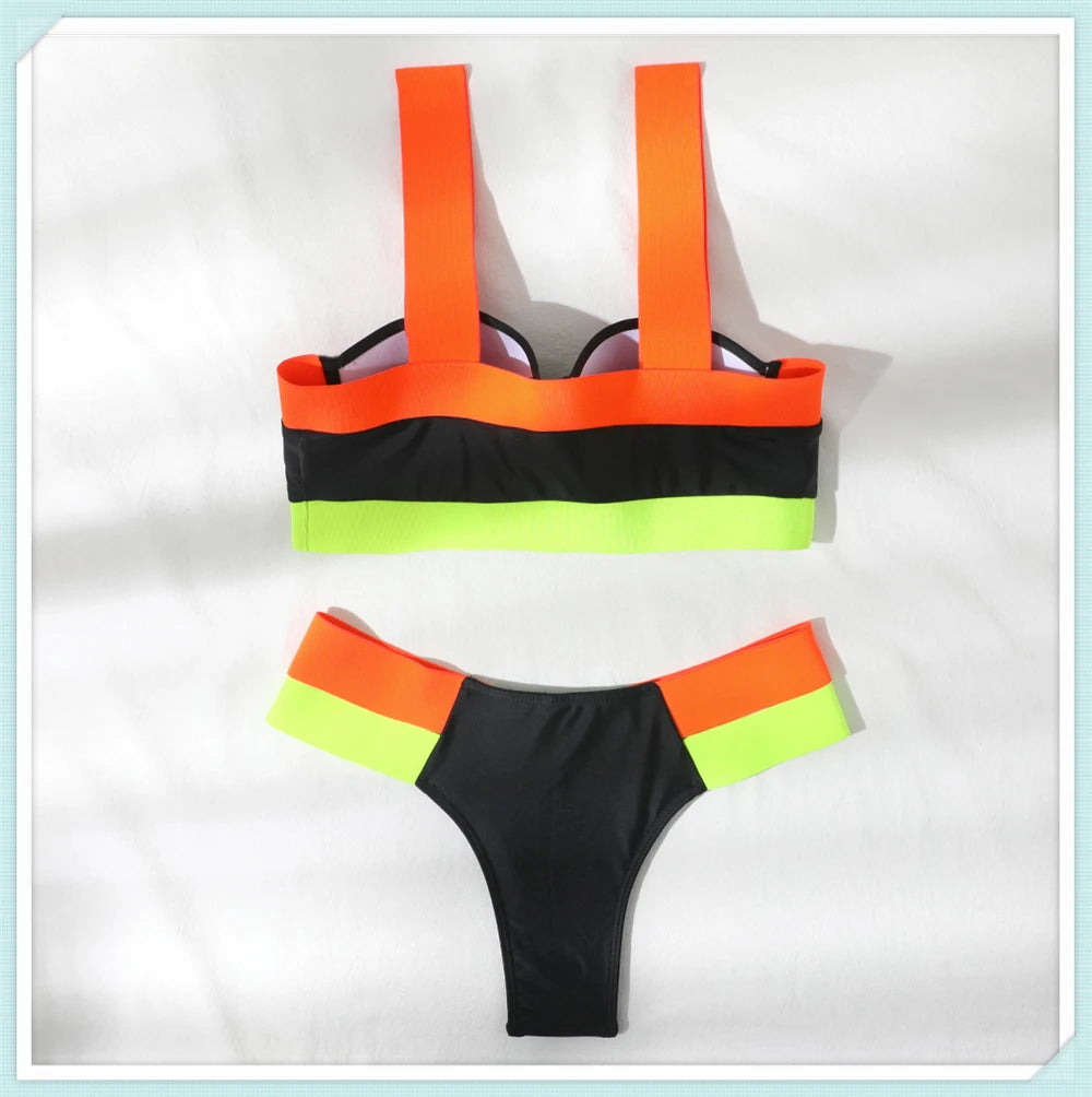Solid Bandage Bikini Women Push Up Swimsuit Sexy Swimwear Female Brazilian Bathing Swimming Suit Bather Splicing Color Beachwear