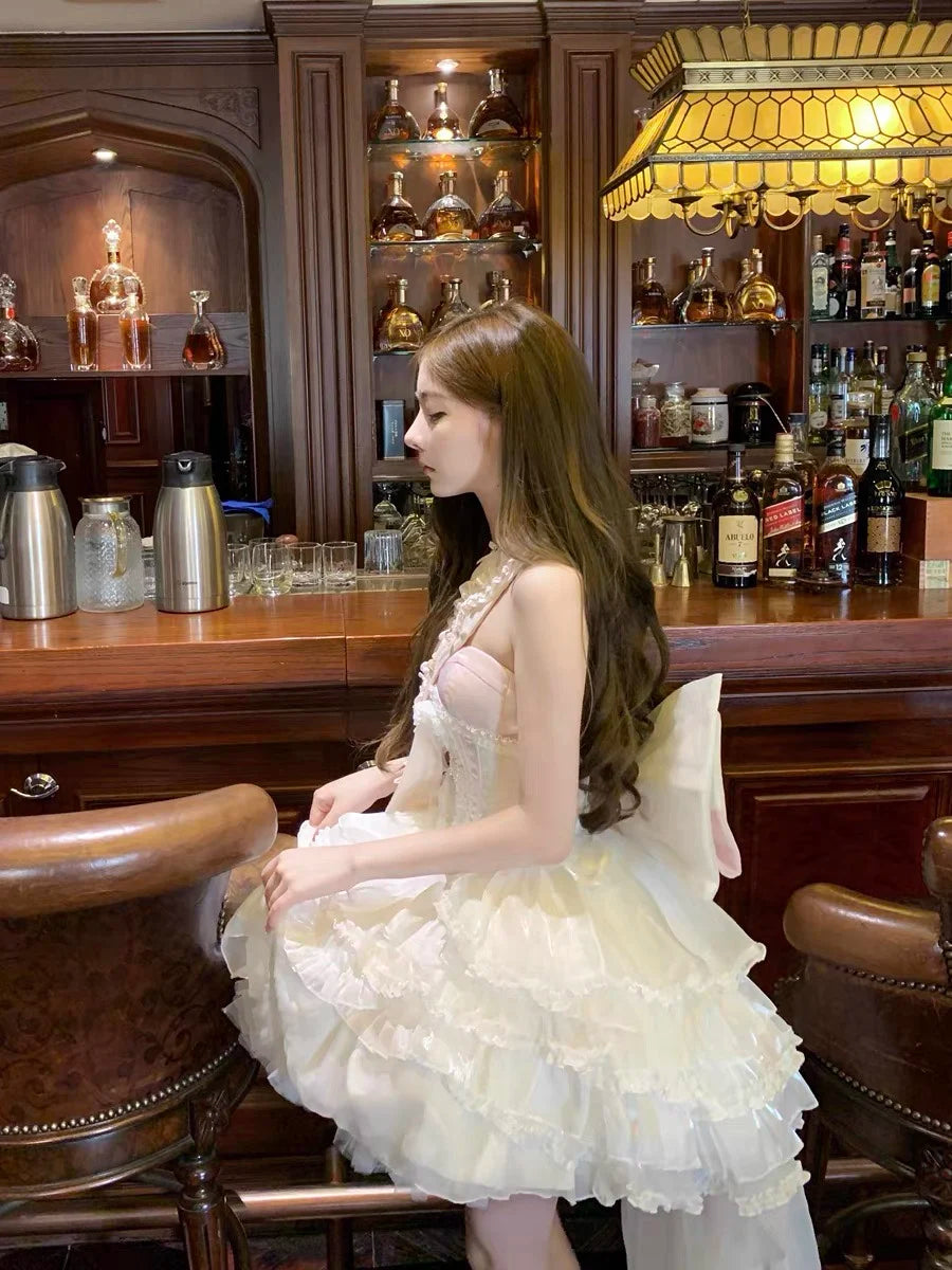 Tube Top Dress Sweet Japanese Lolita Heavy Industry Birthday Dresses Waist Thin Bow Trailing Fluffy Princess Vestidos For Women