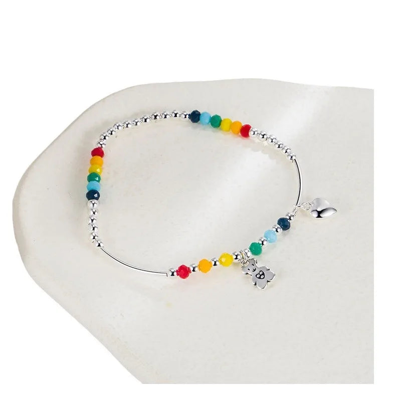 Rainbow Bear Love Beaded Pendants Bracelet for Women Y2K Elegant Trendy Handmade Bead Chain Party Jewelry Gifts