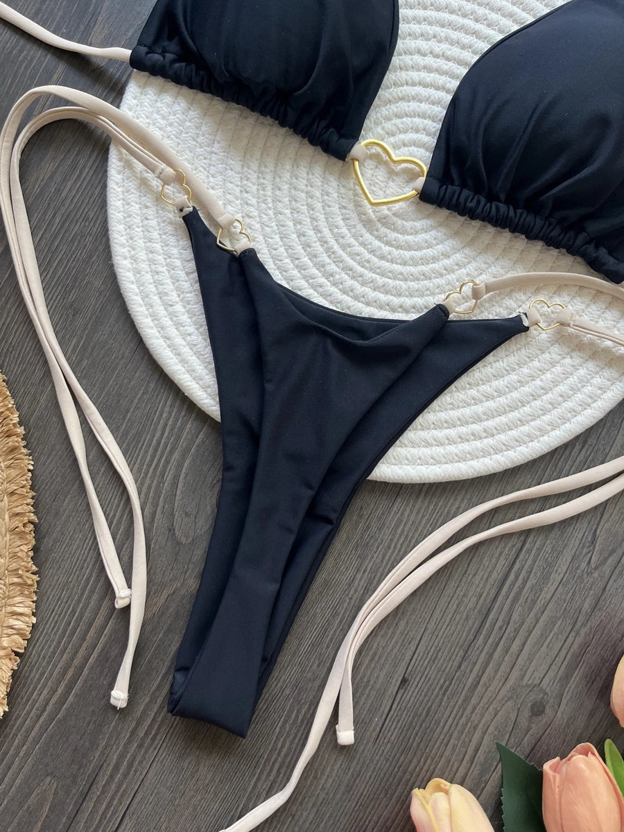 Para Praia 6 Colors Solid Brazilian Bikini Micro Swimwear T-back Swimsuit Women Sexy Biquini 2025 Thong Bikini Set Bathing Suit