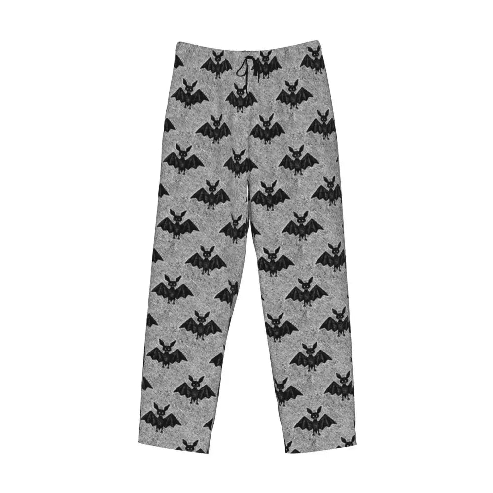 Custom Cute Spooky Halloween Bats Black And Purple Pajama Pants for Men Lounge Sleep Drawstring Sleepwear Bottoms with Pockets