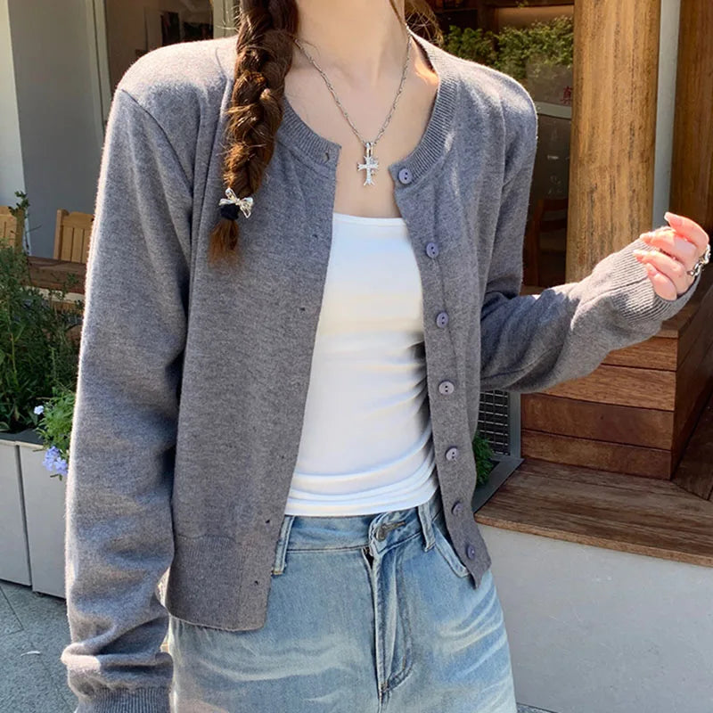 2025 Autumn Winter Knitted Cardigans Women Long Sleeve Tops O Neck Single Breasted Solid Soft Sweaters Mujer