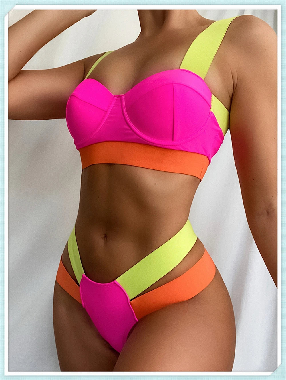 Solid Bandage Bikini Women Push Up Swimsuit Sexy Swimwear Female Brazilian Bathing Swimming Suit Bather Splicing Color Beachwear